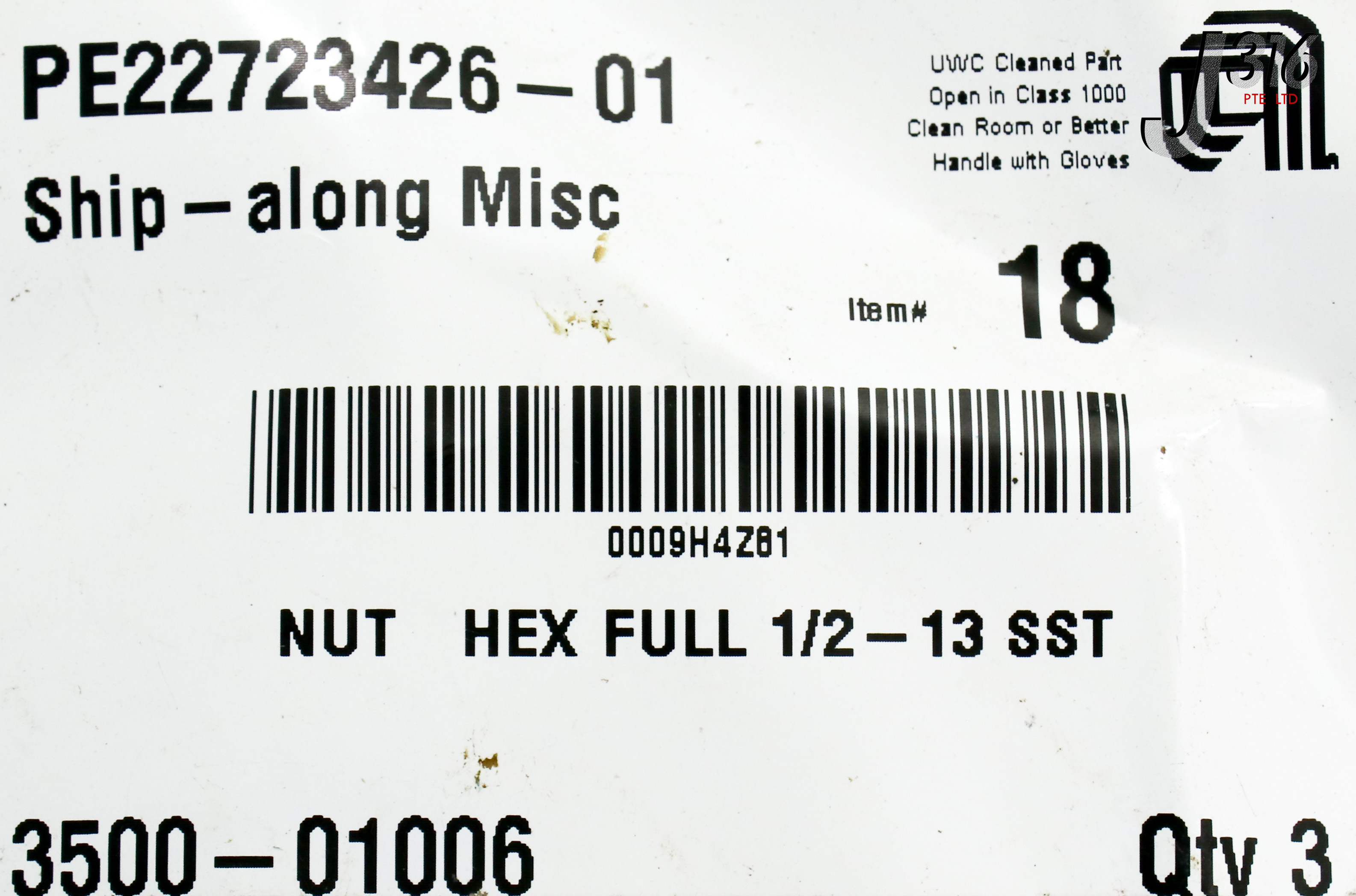 20273 APPLIED MATERIALS NUT HEX FULL 1/2-13 SST (LOT OF 3) (NEW